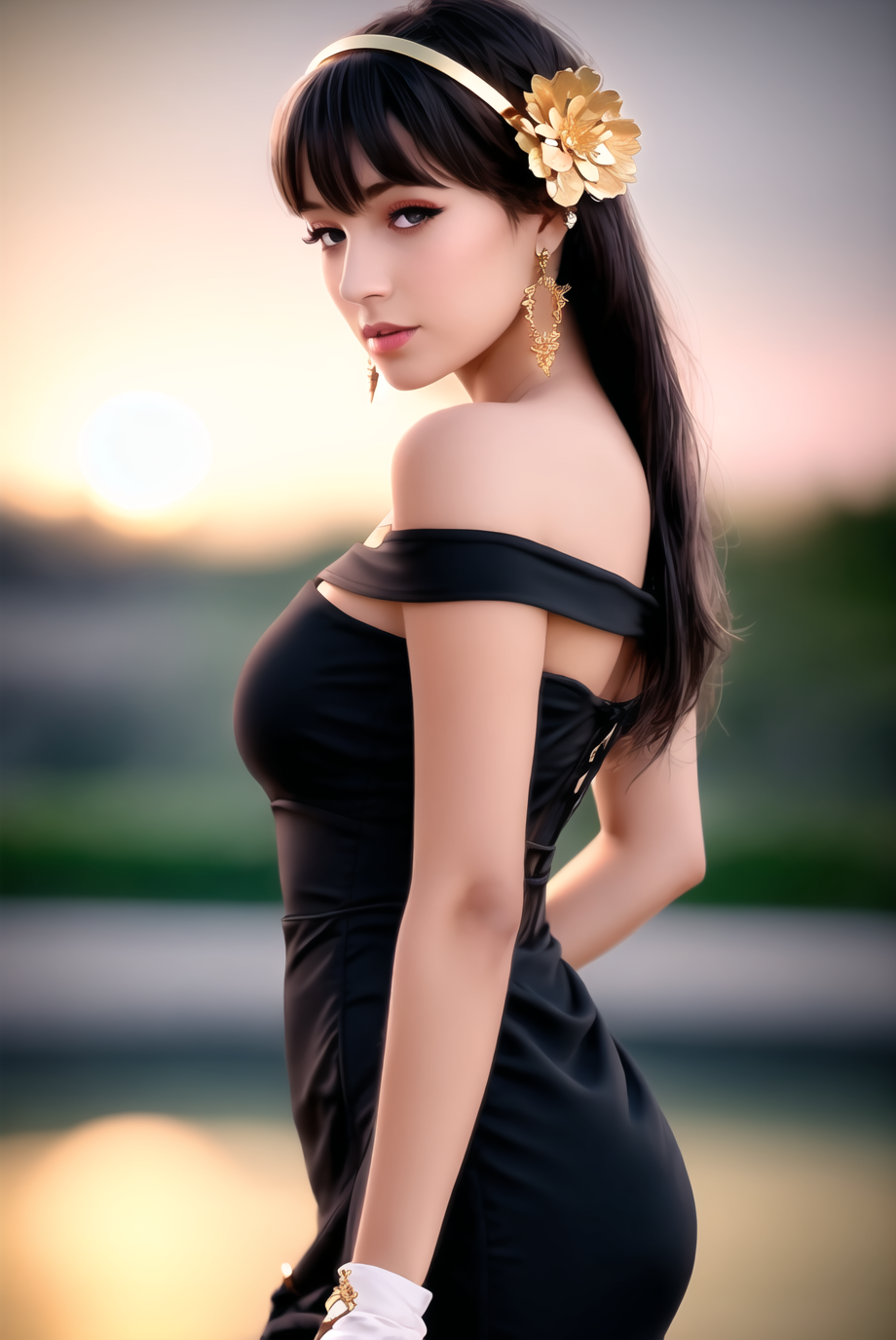 69453-246422378-yor briar, (photorealistic), beautiful girl,__backlighting, bare shoulders, black background, black dress, black gloves, black h.png